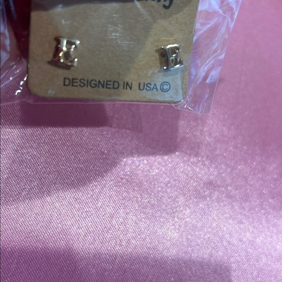 Petite 1/4” Initial Post Earrings Rhodium or 14KGP - Picture 7 of 8